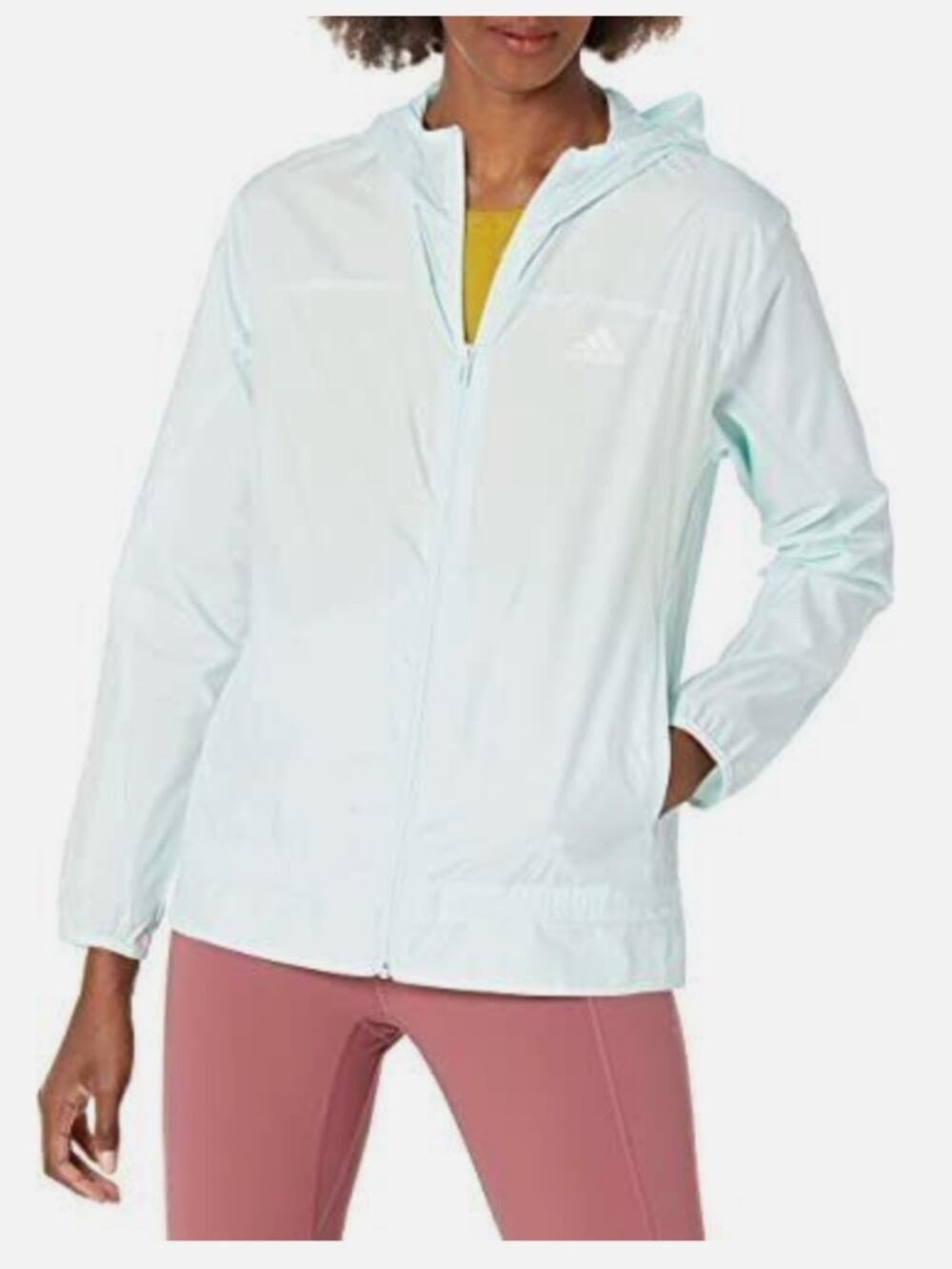 Adidas Aeroready Hooded Zip Up Windbreaker Jacket in Ice Mint/White - Size Large
